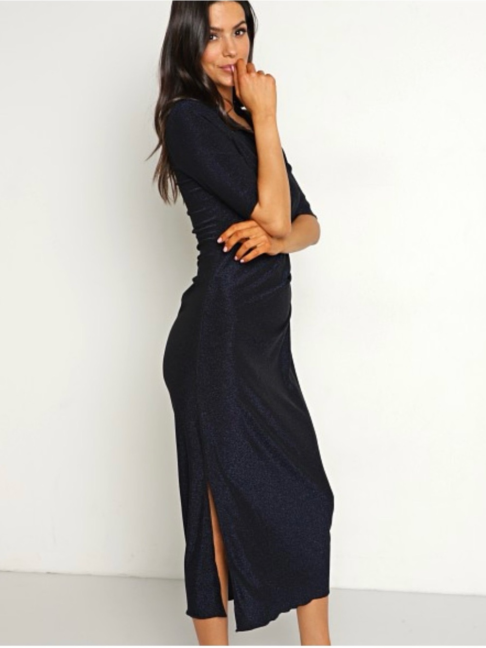 Pistola Vita Polo Dress Navy Shimmer with Side Slit